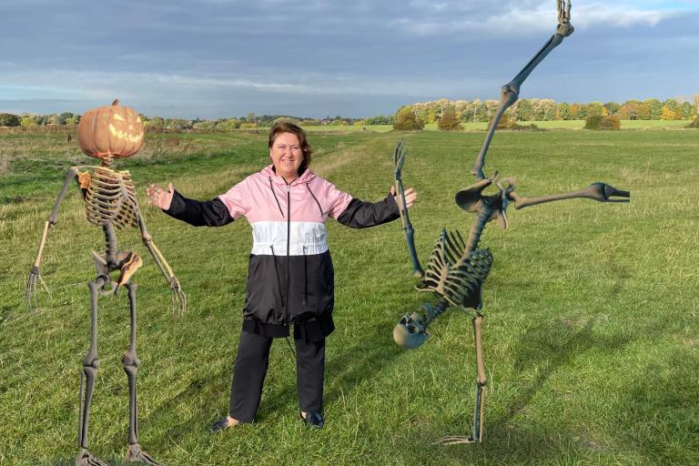 Cllr Jane Carr exploring a Halloween trail at Bury Field