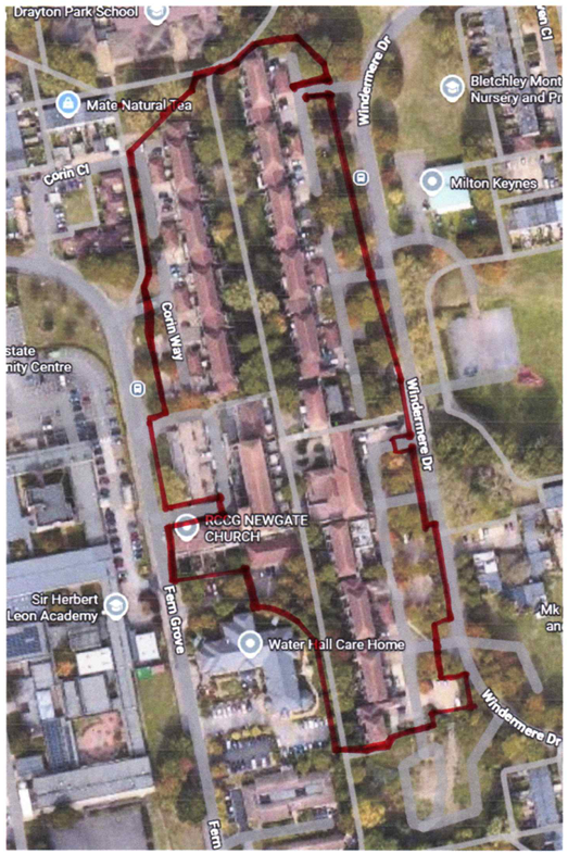 Map showing the perimeter surrounding Serpentine Court, Lakes Estate