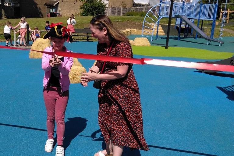 Councillor Emily Darlington at lakes estate play park