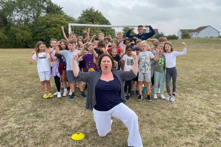 Cllr Jane Carr with children and young people