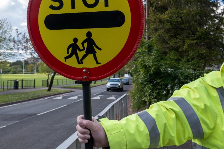 Stop sign at school crossing
