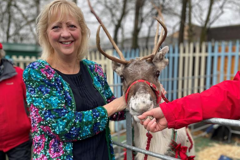 Cllr Zoe Nolan with Reindeer