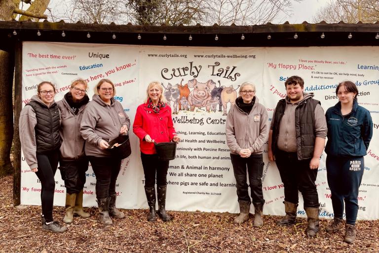 Cllr Nplan with the team at Curly Tails pig sanctuary