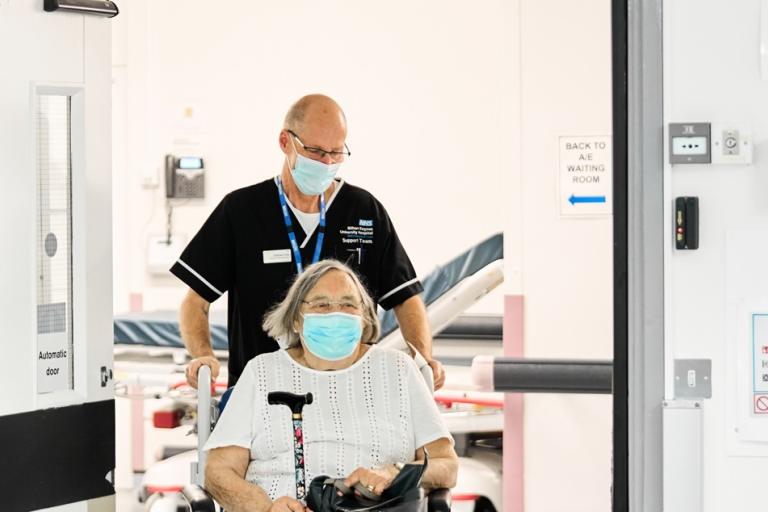 A patient leaving Milton Keynes University Hospital