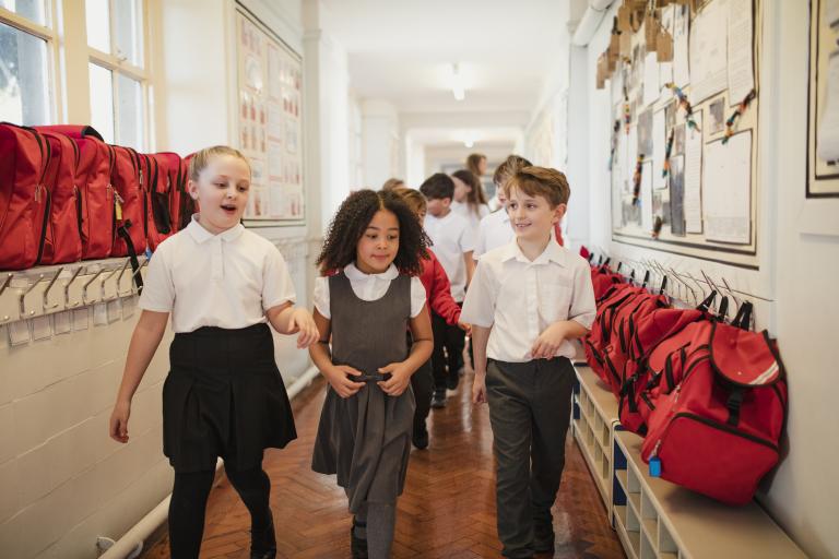 School children walking to class