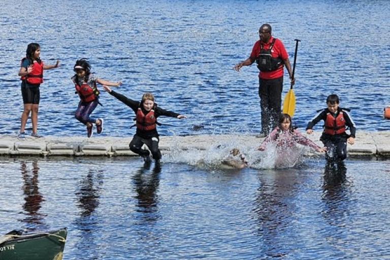 Kids having fun on water