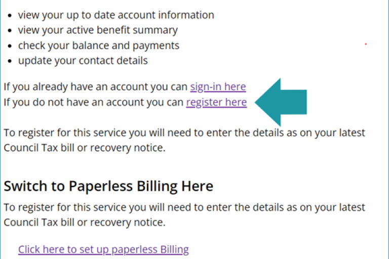 image to showcase where "view your Council Tax account" is located in Portal.