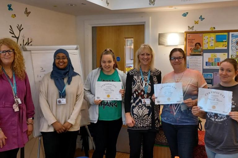 Cllr Zoe Nolan with adult learners on a free maths course