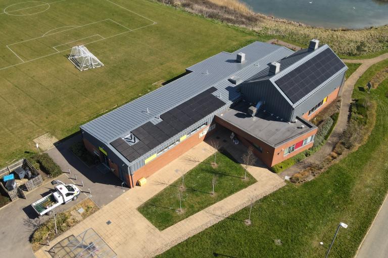 Solar panels on Newton Leys Pavilion