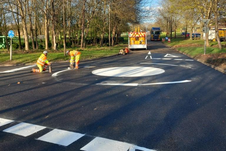 Resurfaced mini roundabout in Oldbrook