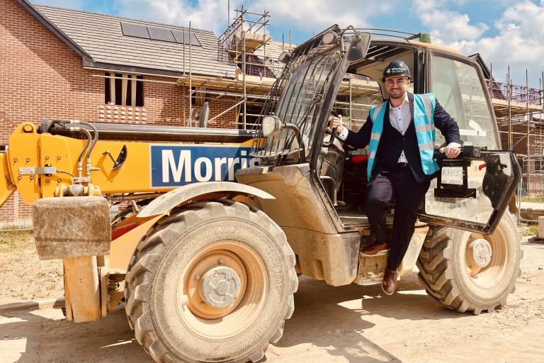 Councillor Joe Hearnshaw visits the building site at Whitehouse South