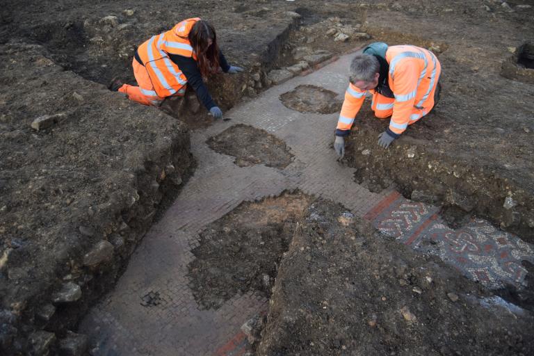 Mosaic being unearthed 