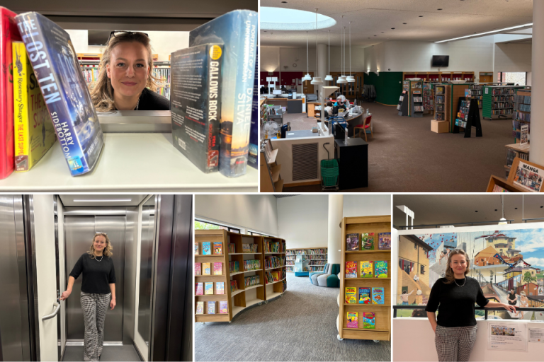 Various internal shots of the large library in the city centre