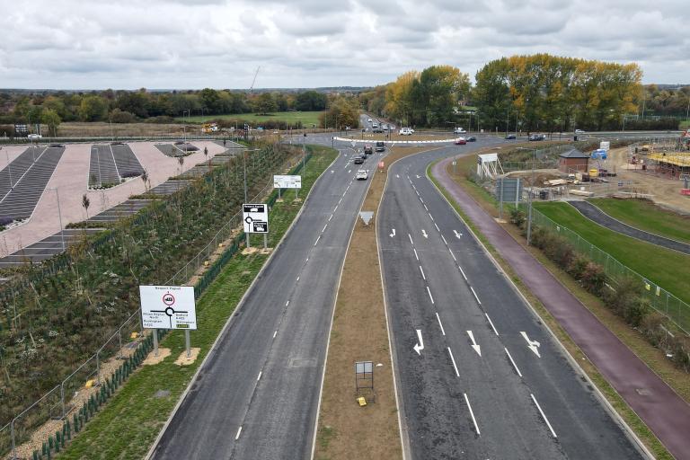 Drone image of the new road layout at Marsh Drive, Newport Pagnell