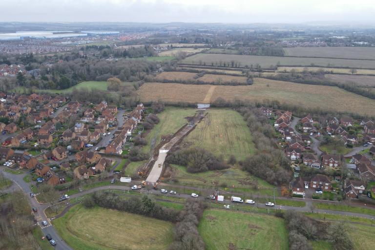 H10 Bletcham Way aerial view of construction site