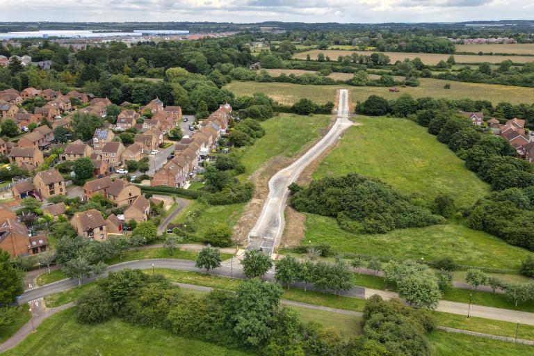 Aerial view of the construction site at H10 Bletcham Way
