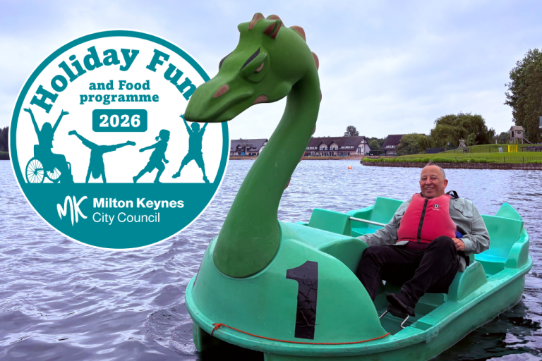 Cllr Peter Cannon takes to the water at Willen Lake