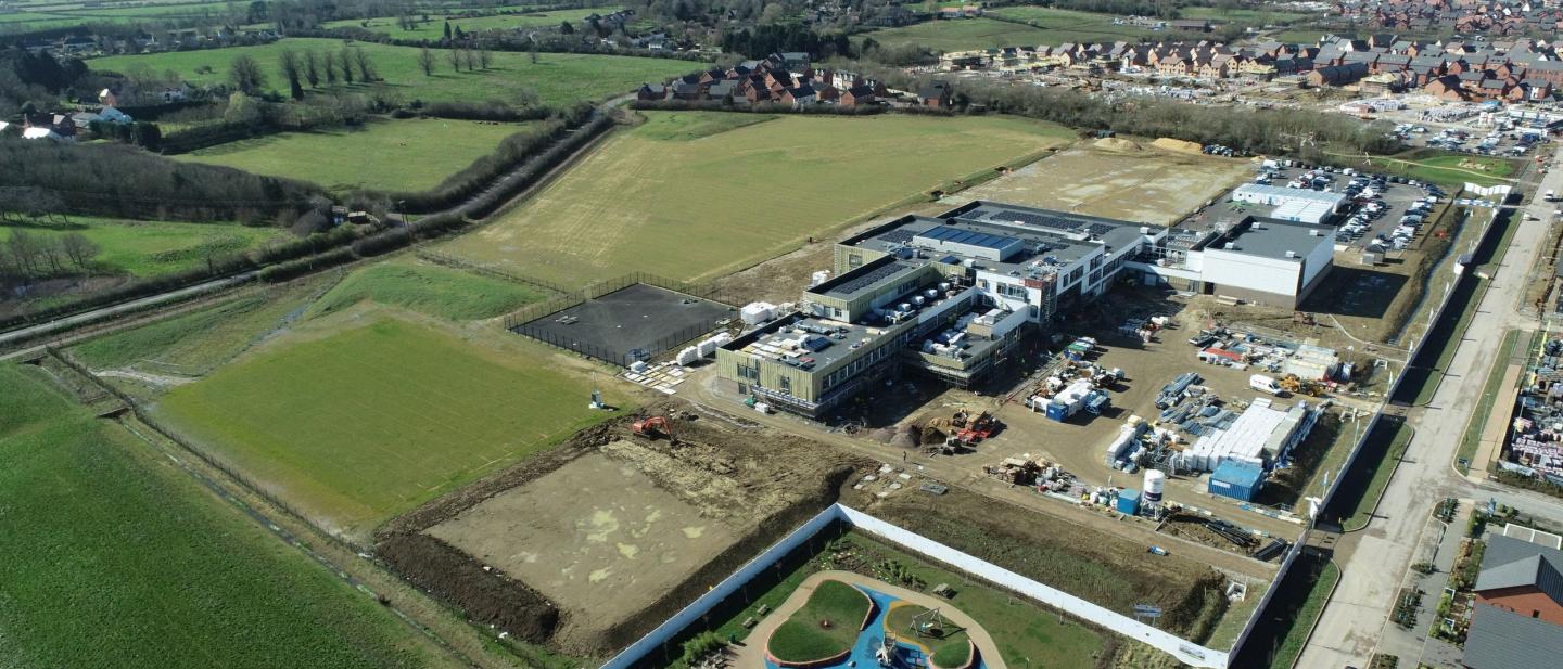 An aerial view of the new school at Glebe Farm