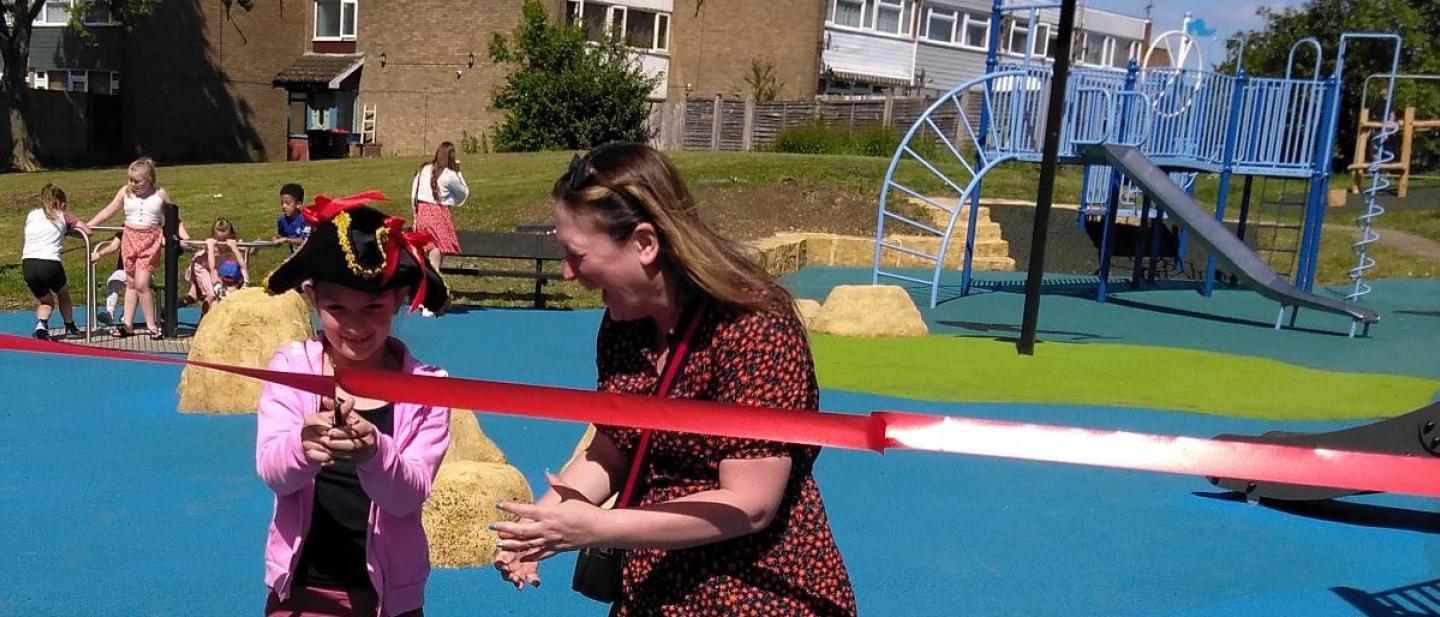 Councillor Emily Darlington at lakes estate play park