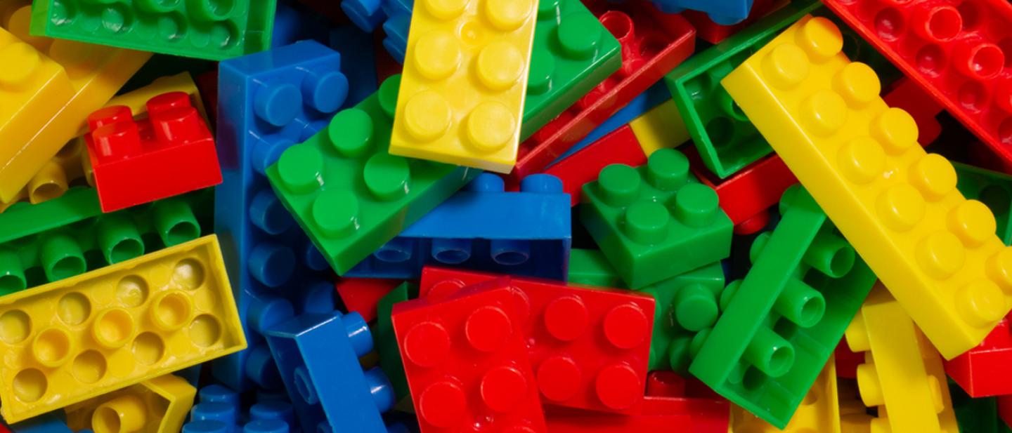 Jumble of brightly coloured Lego bricks.