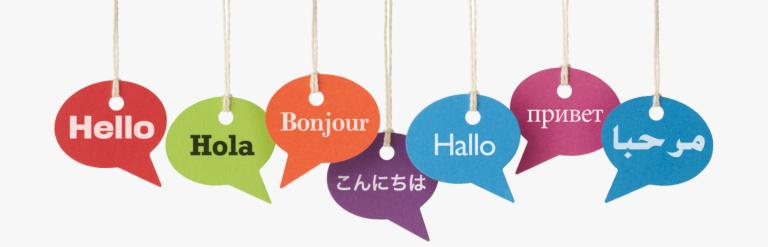 Speech bubbles saying hello in various languages