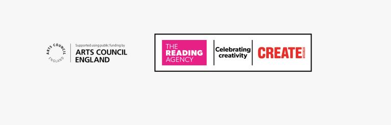 Logos for the Summer Reading Challenge 2024 - Create Arts and The Reading Agency with the tagline 'Celebrating Creativity'.
