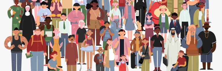 A cartoon crowd of diverse people.