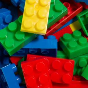 Jumble of brightly coloured Lego bricks.