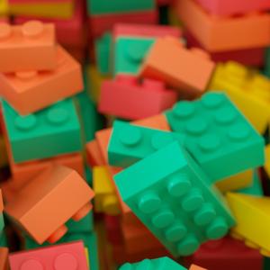 A jumbled pile of brightly coloured Lego bricks.